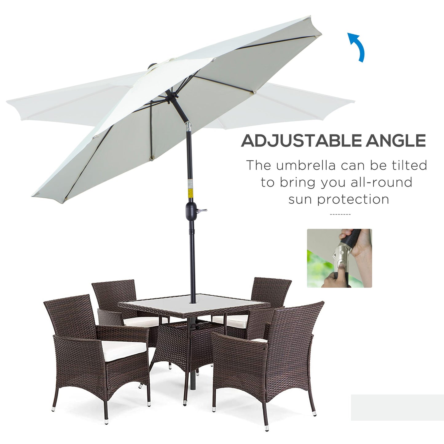 Outsunny Garden Parasol Umbrella,Tilting Parasol W/three angles, Outdoor Sun Shade Canopy,Cream White，2.65H x Φ2.4m