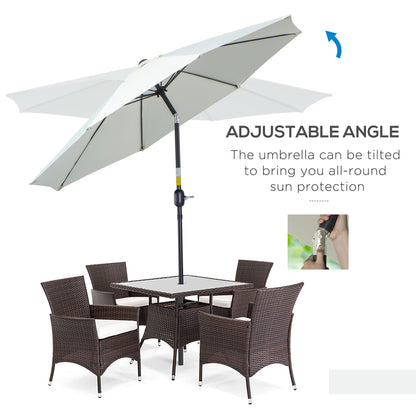 Outsunny Garden Parasol Umbrella,Tilting Parasol W/three angles, Outdoor Sun Shade Canopy,Cream White，2.65H x Φ2.4m