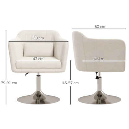 HOMCOM Modern Accent Chair with Swivel Base, Height Adjustable Arm Chair with Pillow for Living Room, Bedroom, Cream White