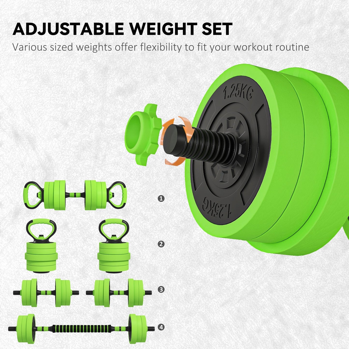 SPORTNOW 20kg Four-In-One Adjustable Weight Dumbbells Set, Barbell, Kettlebell, Push Up Stand - Green