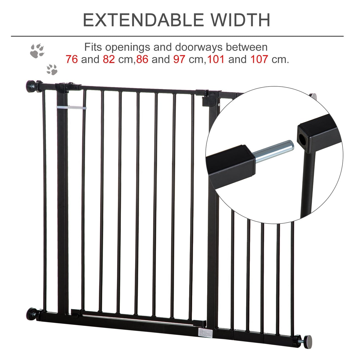 PawHut Dog Gate Pet Safety Gate Stair Barrier Auto Close Door Adjustable 76 - 107 cm, Black Wide