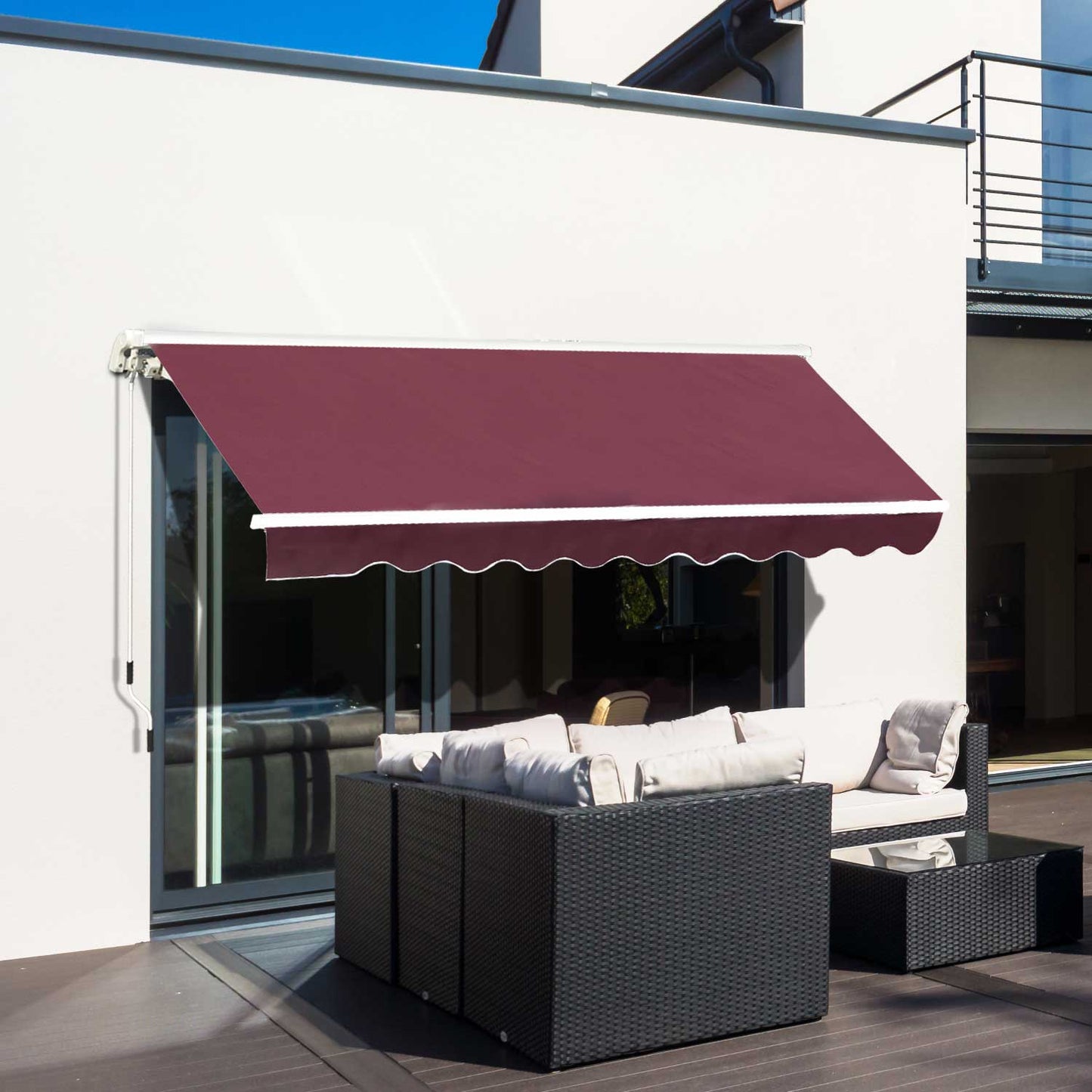 Outsunny Awning Canopy Sun Shade Canopy Garden Patio Manual Retractable Awning, 3x2.5 m-Red