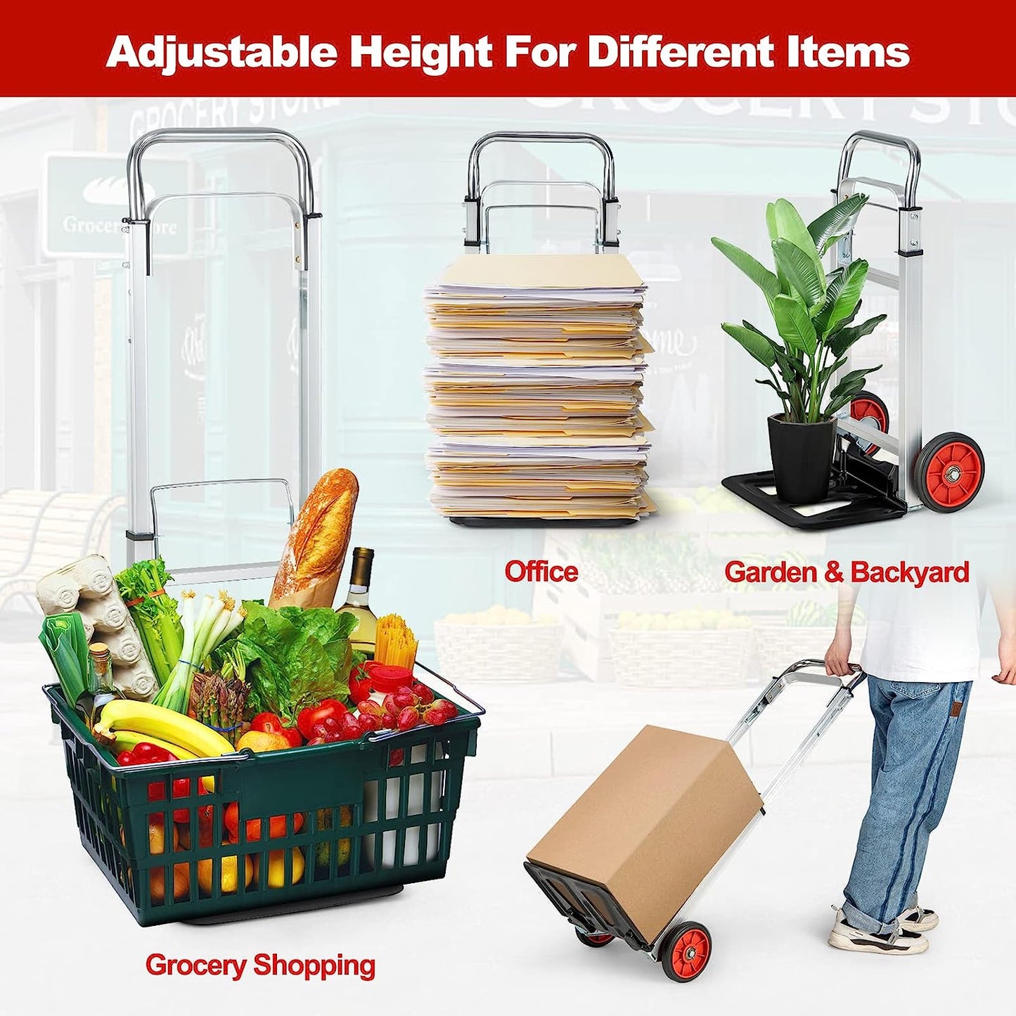 Aluminium Sack Truck Barrow with Adjustable Handle for Moving Shopping Travel