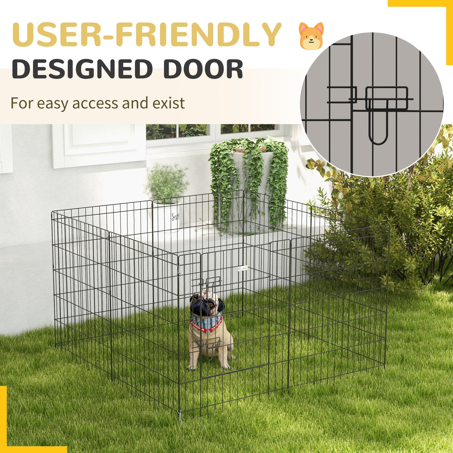 PawHut 8 Panel DIY Dog Pen with Door for Dogs, Small Animals, Indoor/Outdoor Use, 61cm High