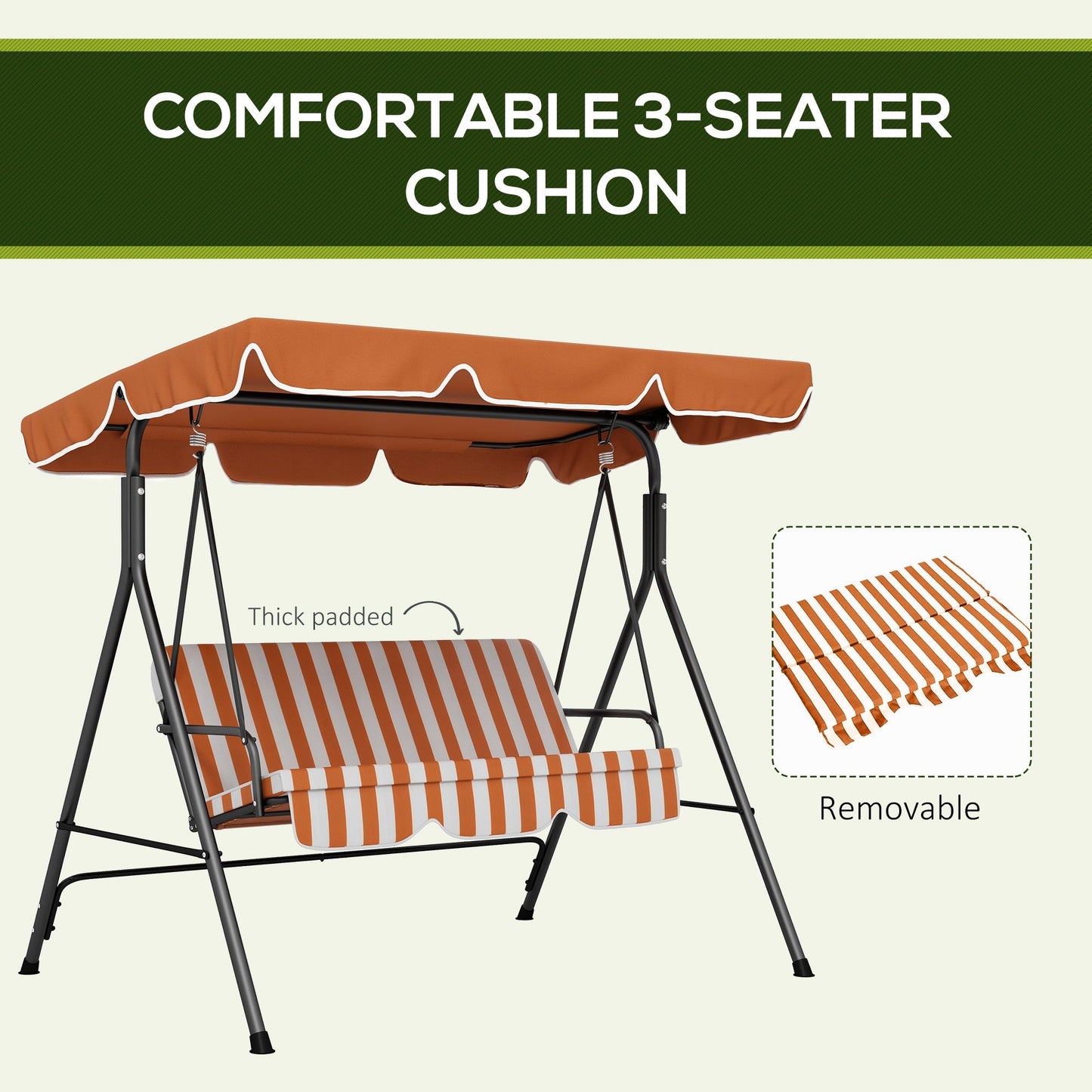 Outsunny 3-Seat Swing Chair Garden Swing Seat with Adjustable Canopy for Patio, Orange