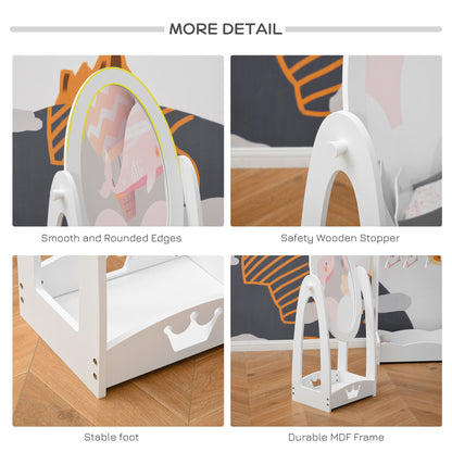 HOMCOM Free Standing Full Length Mirror, Child's Dressing Mirror with storage shelf, Children's White Bedroom Furniture 360¡ Rotation MDF, For 3- 8 Years Old, 40L x 30W x 104H cm