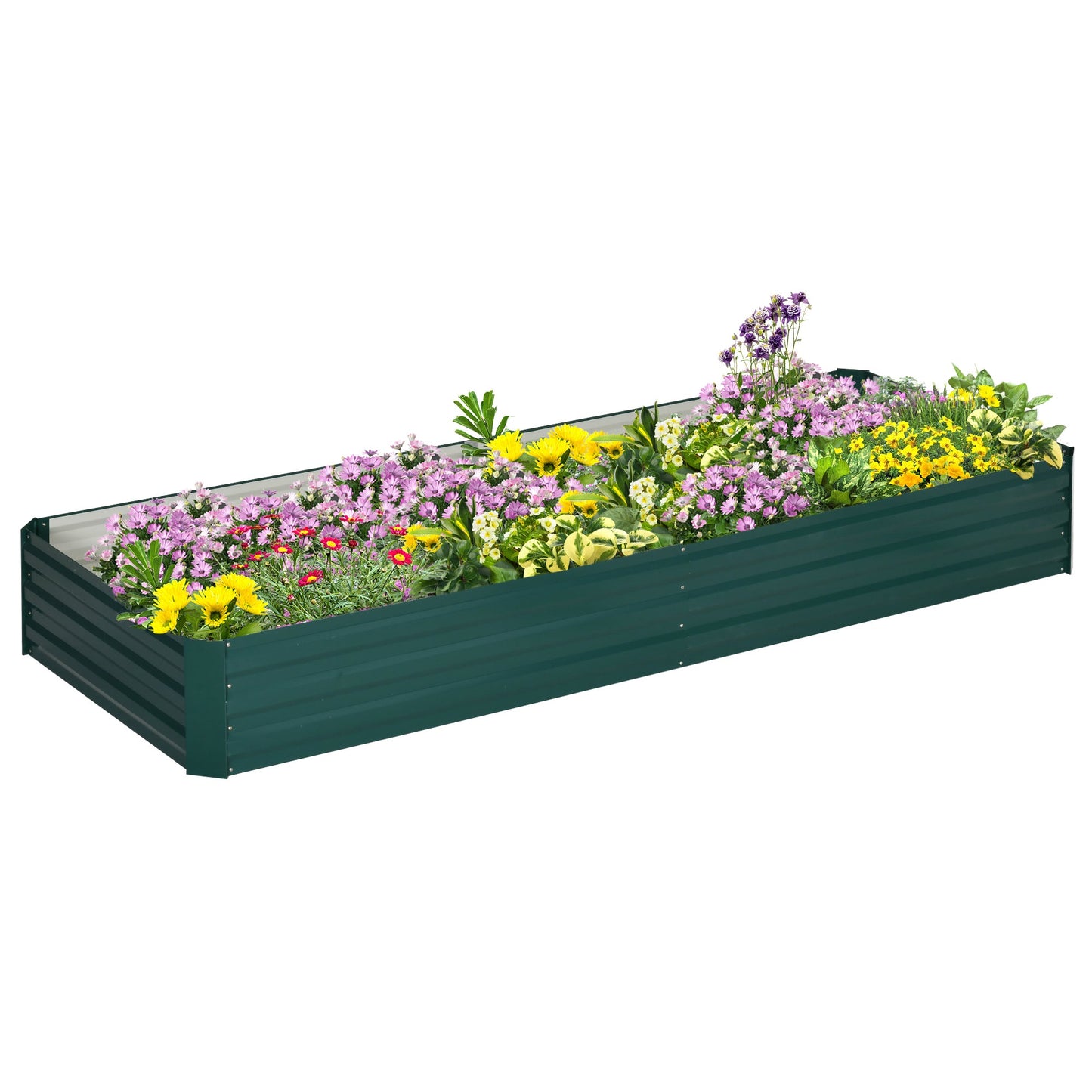 صندوق زراعة سرير معدني مرتفع من Outsunny لزراعة الزهور والأعشاب باللون الأخضر، 241 × 90.5 × 30 سم
