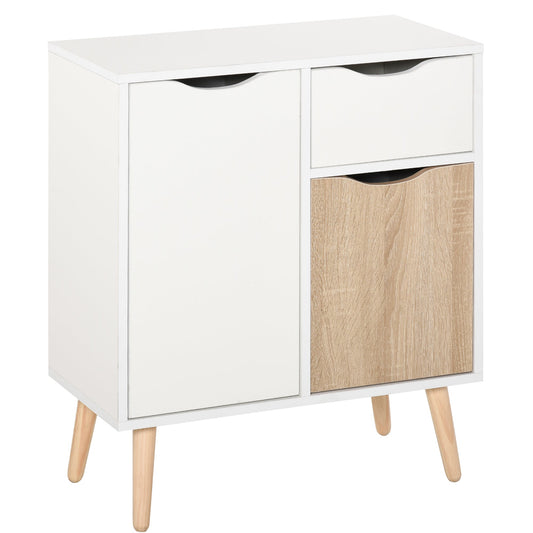HOMCOM Sideboard Floor Cabinet Storage Cupboard with Drawer and Solid Wood Legs for Bedroom, Living Room, Entryway, Brown