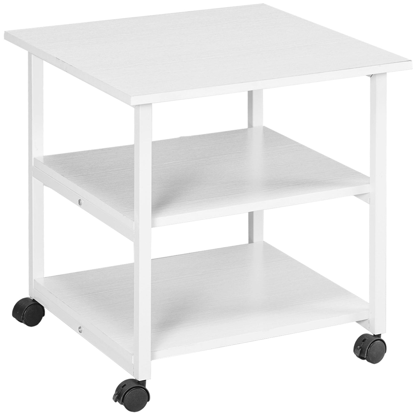 3-Tier Printer Stand with Storage Shelf, Mobile Printer Table on Wheels, 50 x 50 x 52.5cm Rolling Printer Cart for Home Office, White