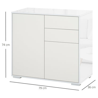 HOMCOM High Gloss Frame Sideboard, Push-Open Design with 2 Drawer for Living Room, Bedroom, 74H x 79W x 36Dcm, White