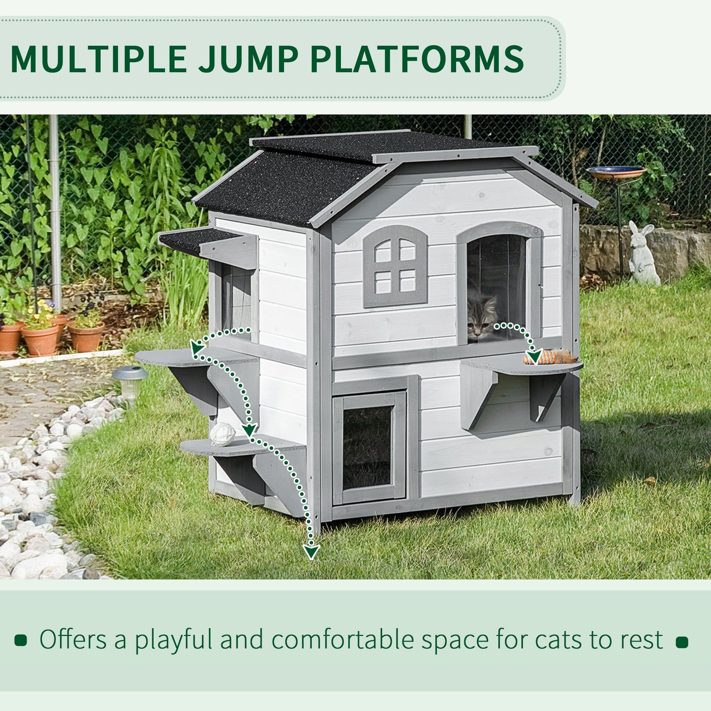 PawHut 2-Story Indoor or Outdoor Cat House W/ Escape Door, Cat Shelter, White