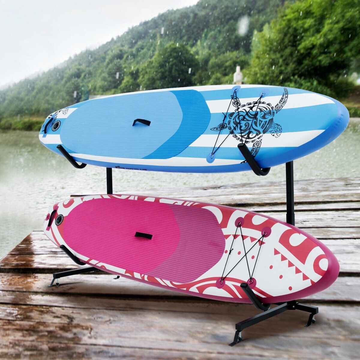 Freestanding Dual Storage Rack for Kayaks SUP Canoes