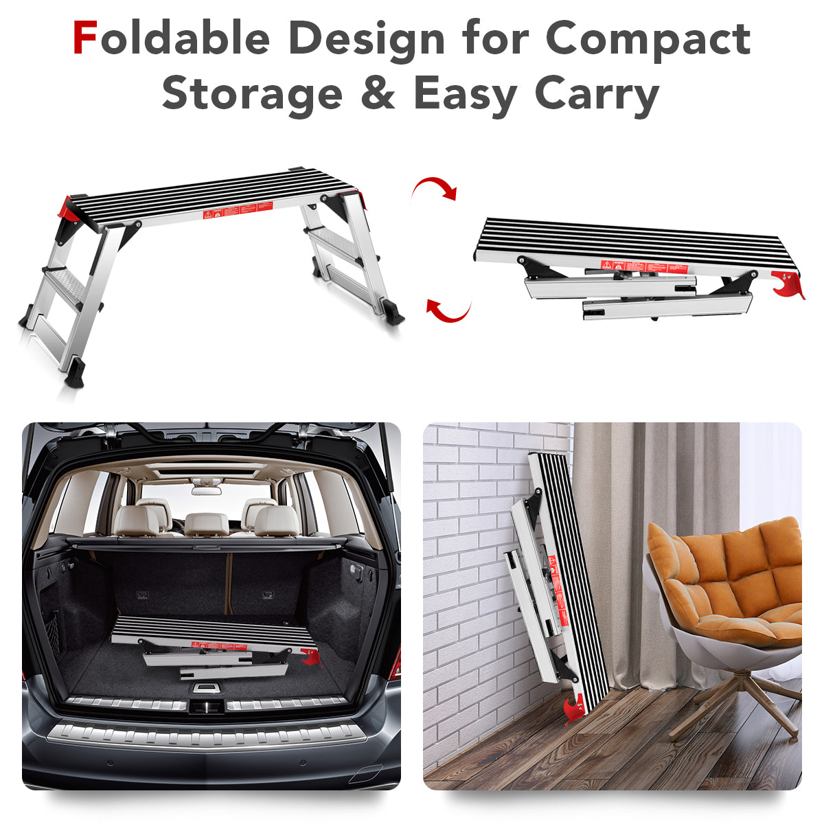 Aluminium Folding Work Platform with Safety Locks and Anti-Skid Top
