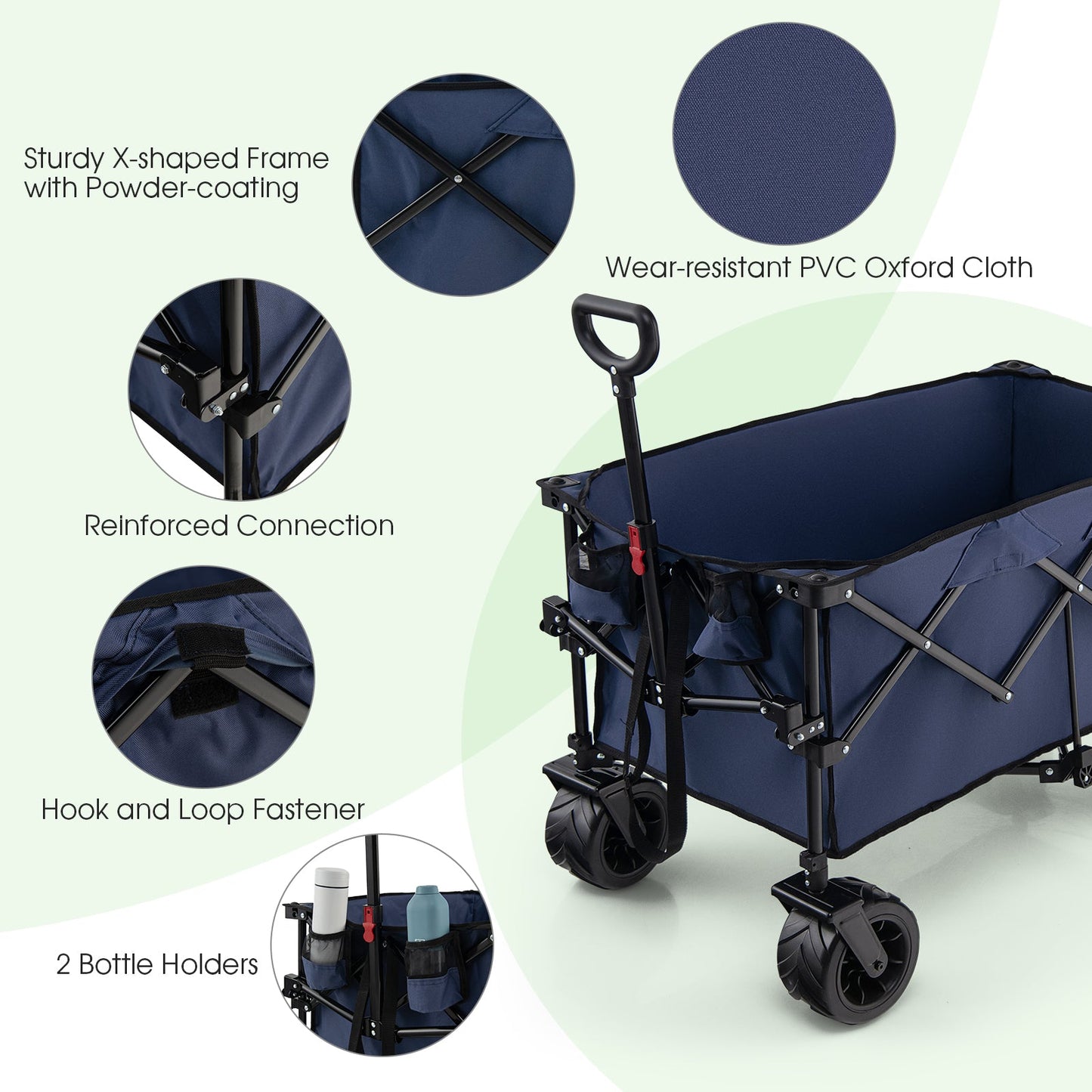 Foldable Wagon with Adjustable Handle and Universal Front Wheels-Blue
