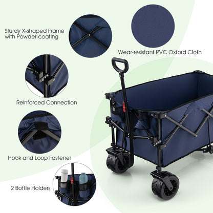 Foldable Wagon with Adjustable Handle and Universal Front Wheels-Blue