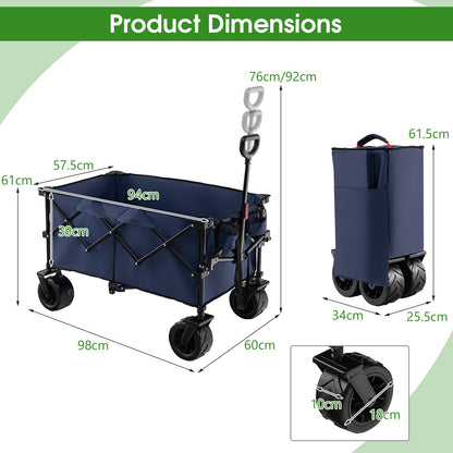 Foldable Wagon with Adjustable Handle and Universal Front Wheels-Blue