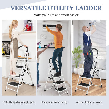 Folding Anti Slip 4 Step Ladder with Extra Wide Platform