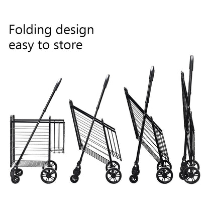 Folding Height Adjustable Shopping Trolley with Handle and Wheels-Black