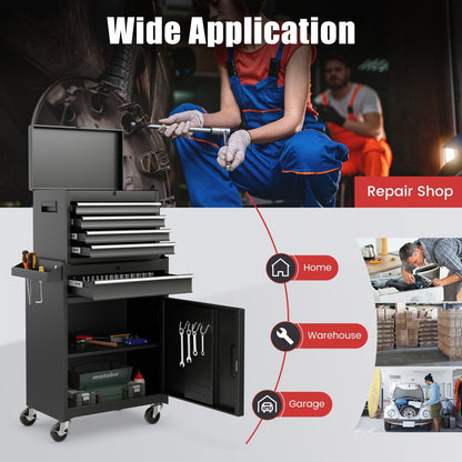 High Capacity Tool Storage Cabinet with Lockable Wheels-Black