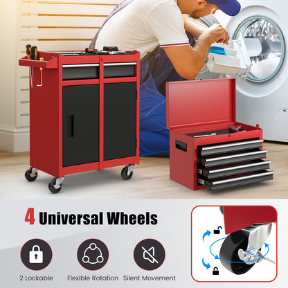 High Capacity Tool Storage Cabinet with Lockable Wheels-Black &amp; Red