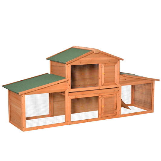 PawHut Small Animal Deluxe XXL Fir Wood 2-Tier Hutch Natural Wood Tone