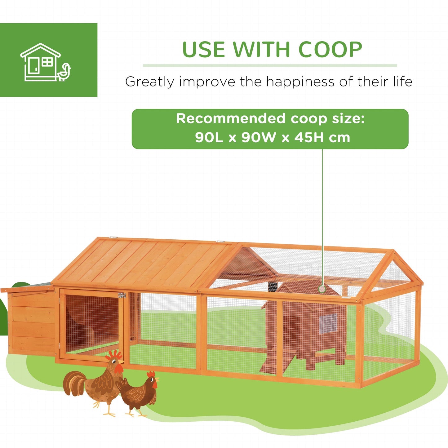 PawHut Wooden Chicken Coop with Nesting Box, Openable Roof, for 4-8 Chickens, Ducks, Orange