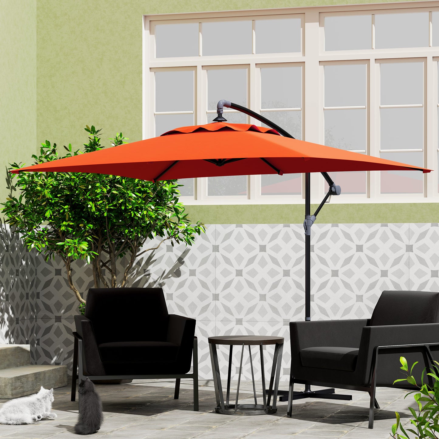 Outsunny 3(m) Parasol wysięgnikowy z podstawą poprzeczną - pomarańczowy
