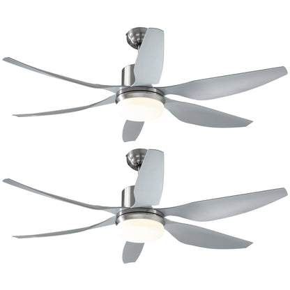 HOMCOM Set of 2 Reversible Ceiling Fan with Light, 6 Blades Indoor Modern Mount LED Lighting Fan with Remote Controller, for Bedroom, Living Room, Silver