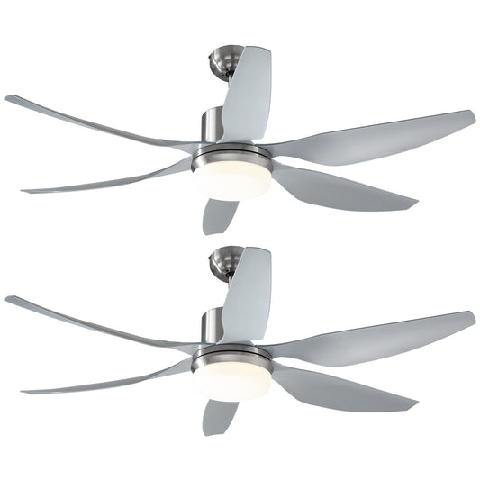 HOMCOM Set of 2 Reversible Ceiling Fan with Light, 6 Blades Indoor Modern Mount LED Lighting Fan with Remote Controller, for Bedroom, Living Room, Silver