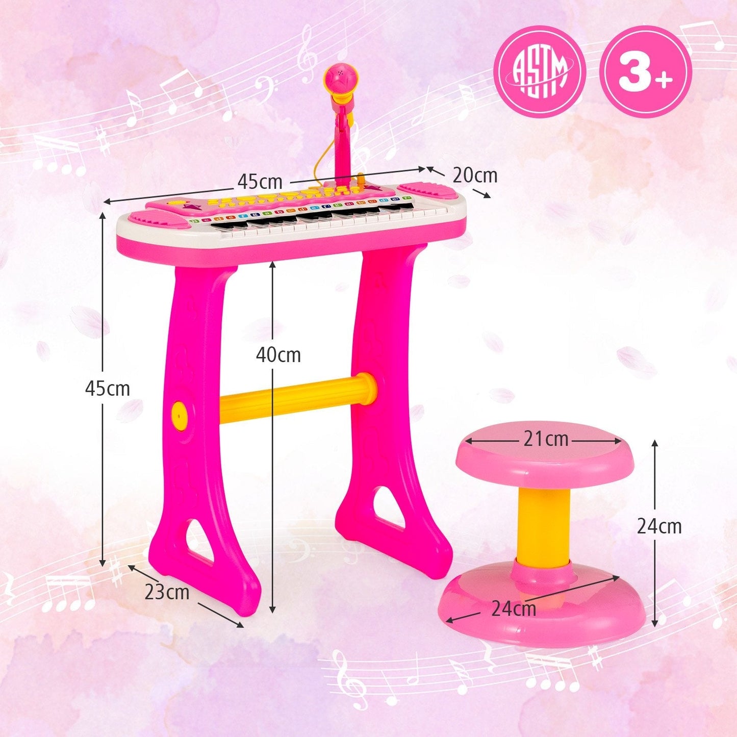 31-Key Kids Electronic Keyboard with Stool and Flashing Lights-Pink