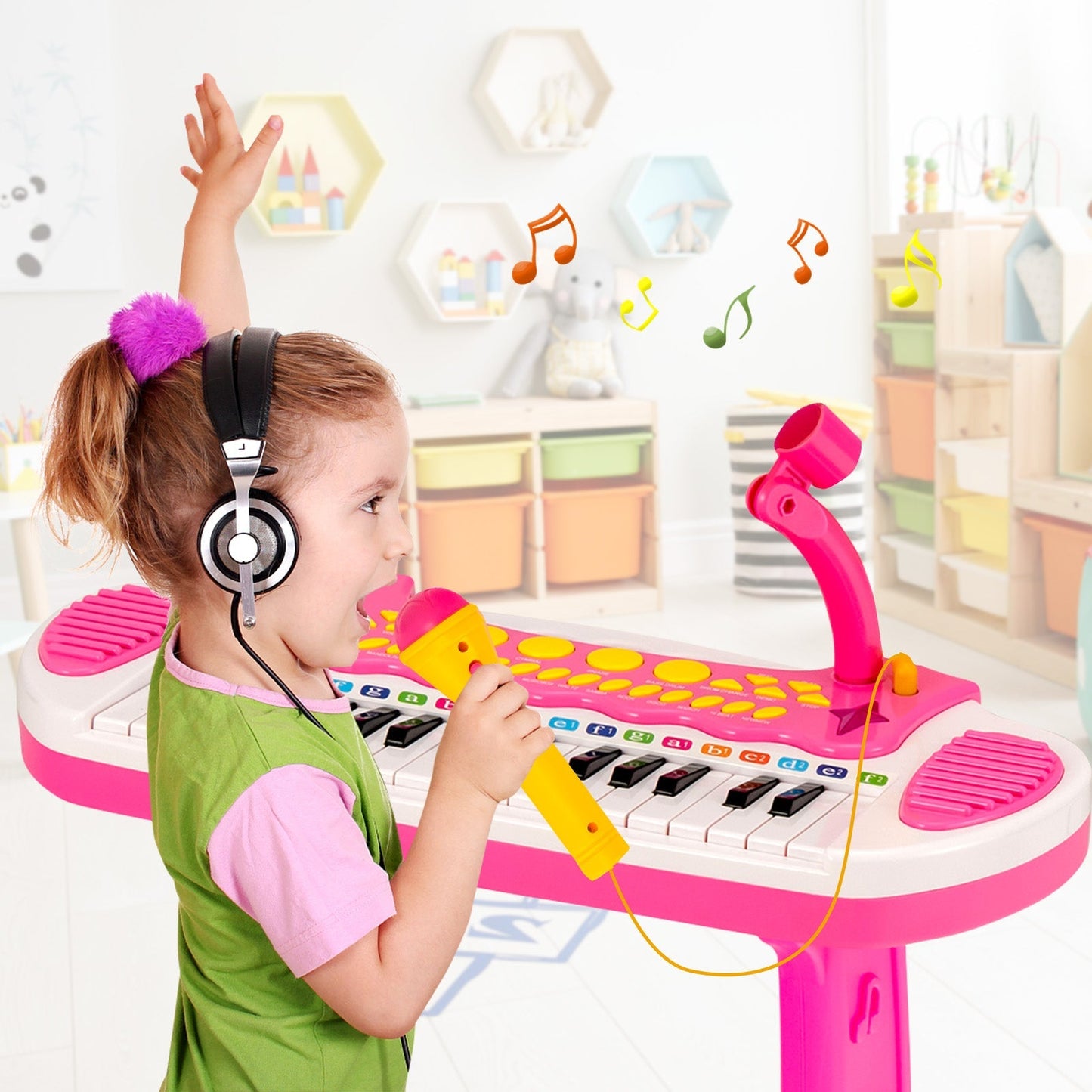 31-Key Kids Electronic Keyboard with Stool and Flashing Lights-Pink