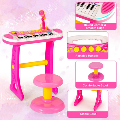 31-Key Kids Electronic Keyboard with Stool and Flashing Lights-Pink