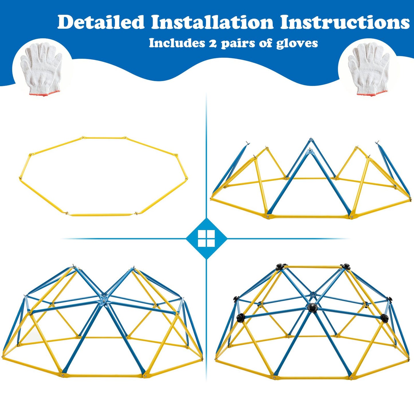 6FT Kids Geometric Dome Climber with Convenient Grip-Yellow & Blue