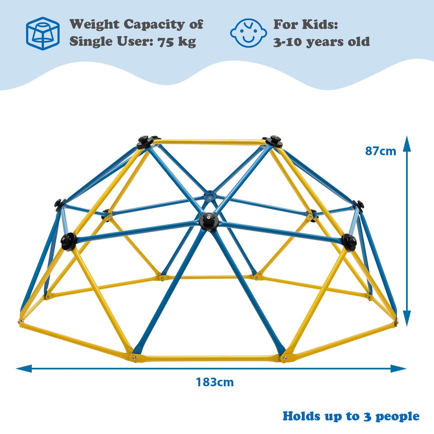 6FT Kids Geometric Dome Climber with Convenient Grip-Yellow & Blue