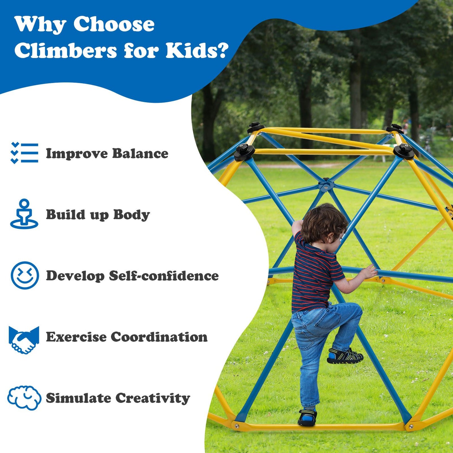 6FT Kids Geometric Dome Climber with Convenient Grip-Yellow & Blue