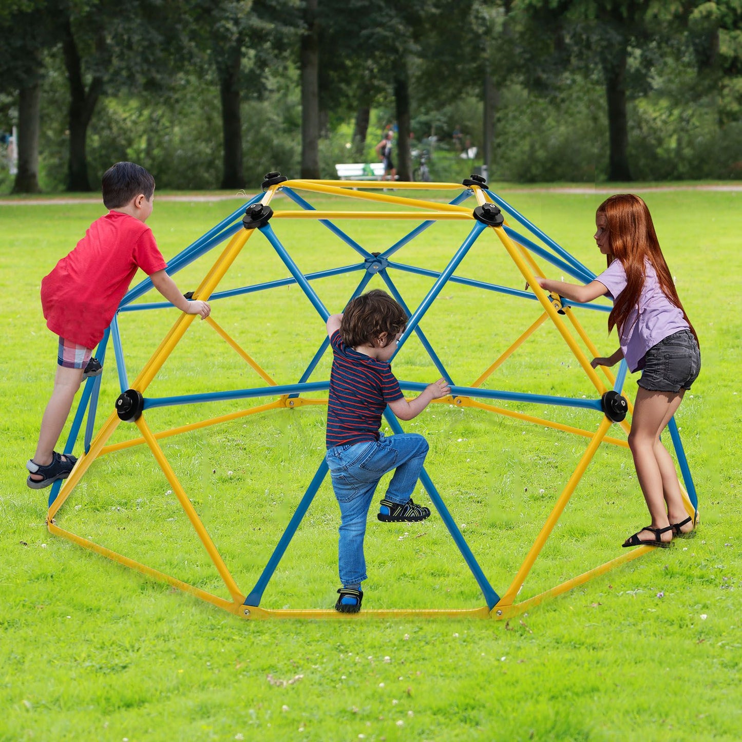 6FT Kids Geometric Dome Climber with Convenient Grip-Yellow & Blue