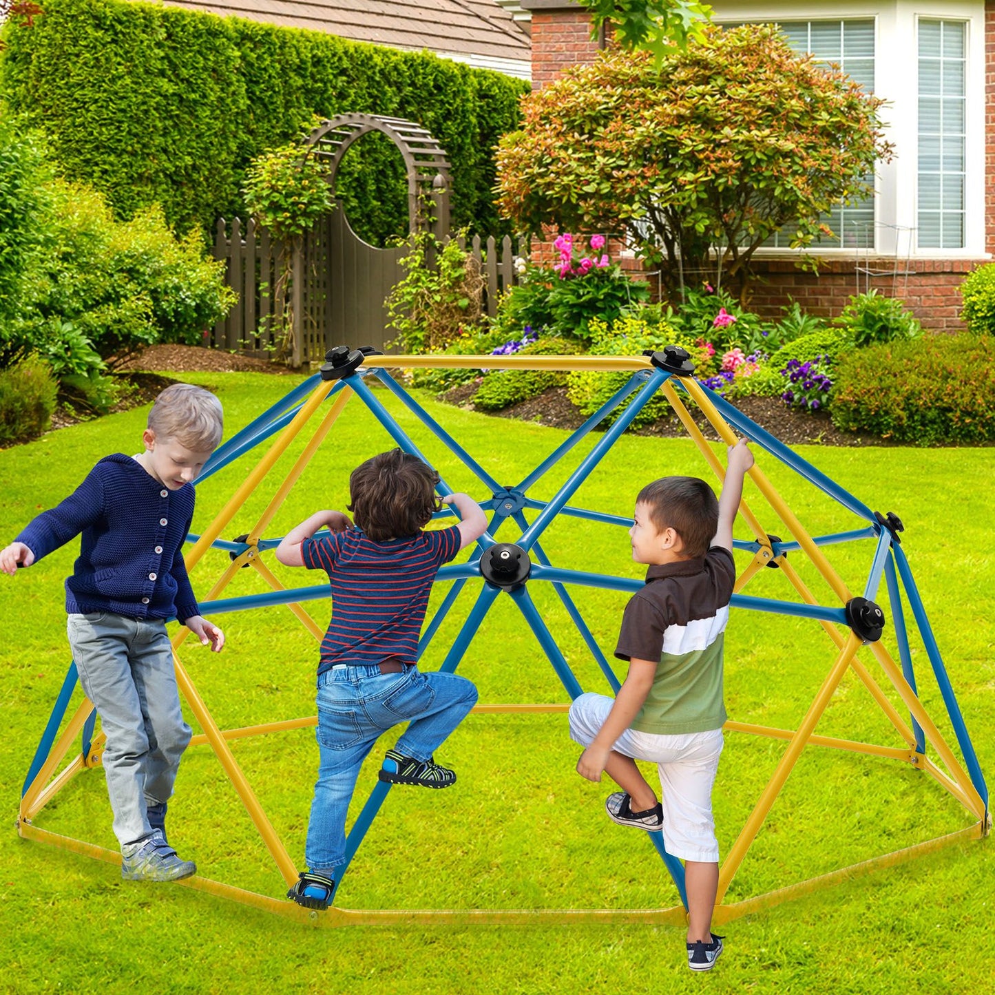 6FT Kids Geometric Dome Climber with Convenient Grip-Yellow & Blue