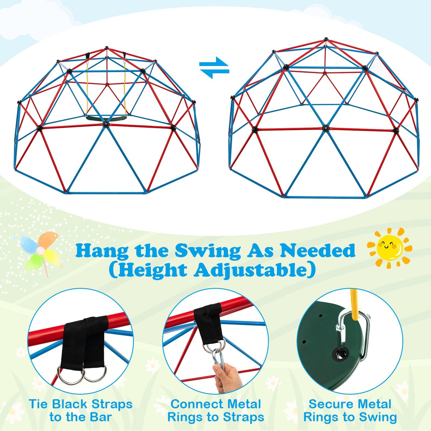 10FT Kids Geometric Dome Climber with Convenient Grip - Blue & Red