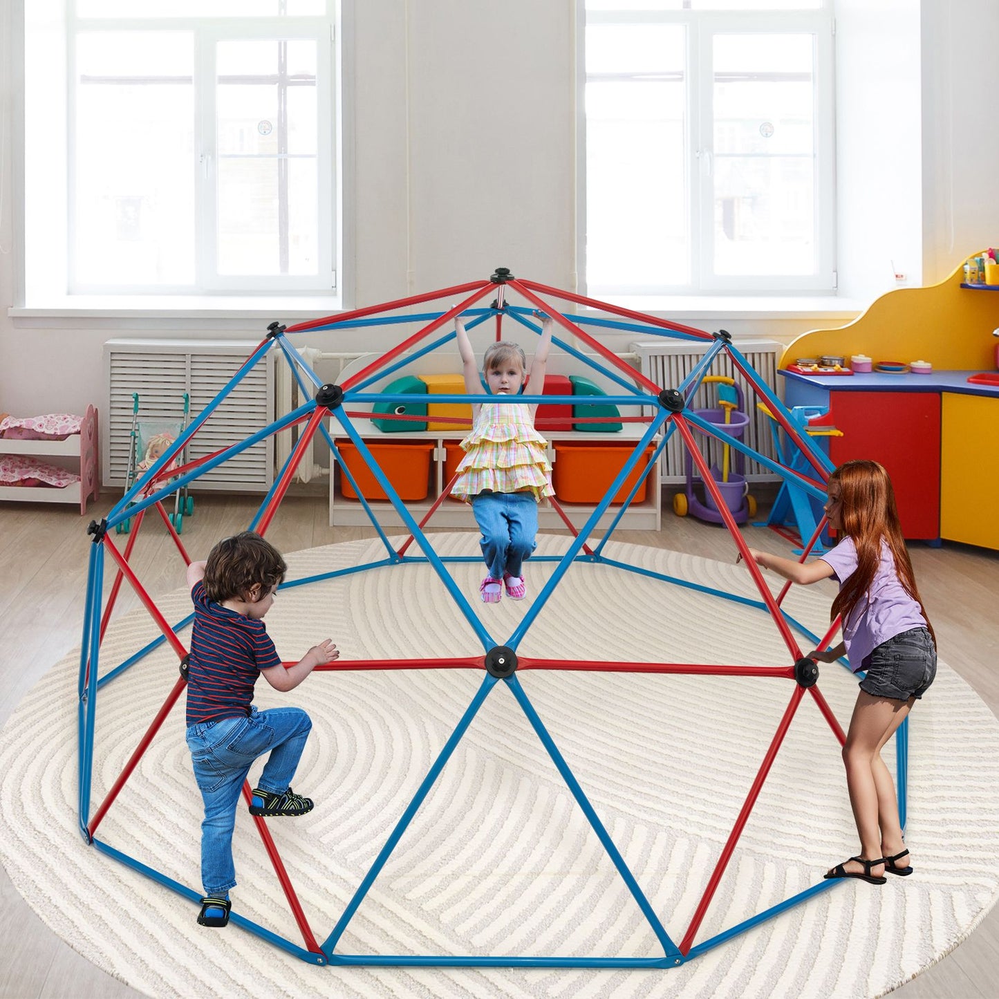 10FT Kids Geometric Dome Climber with Convenient Grip - Blue & Red