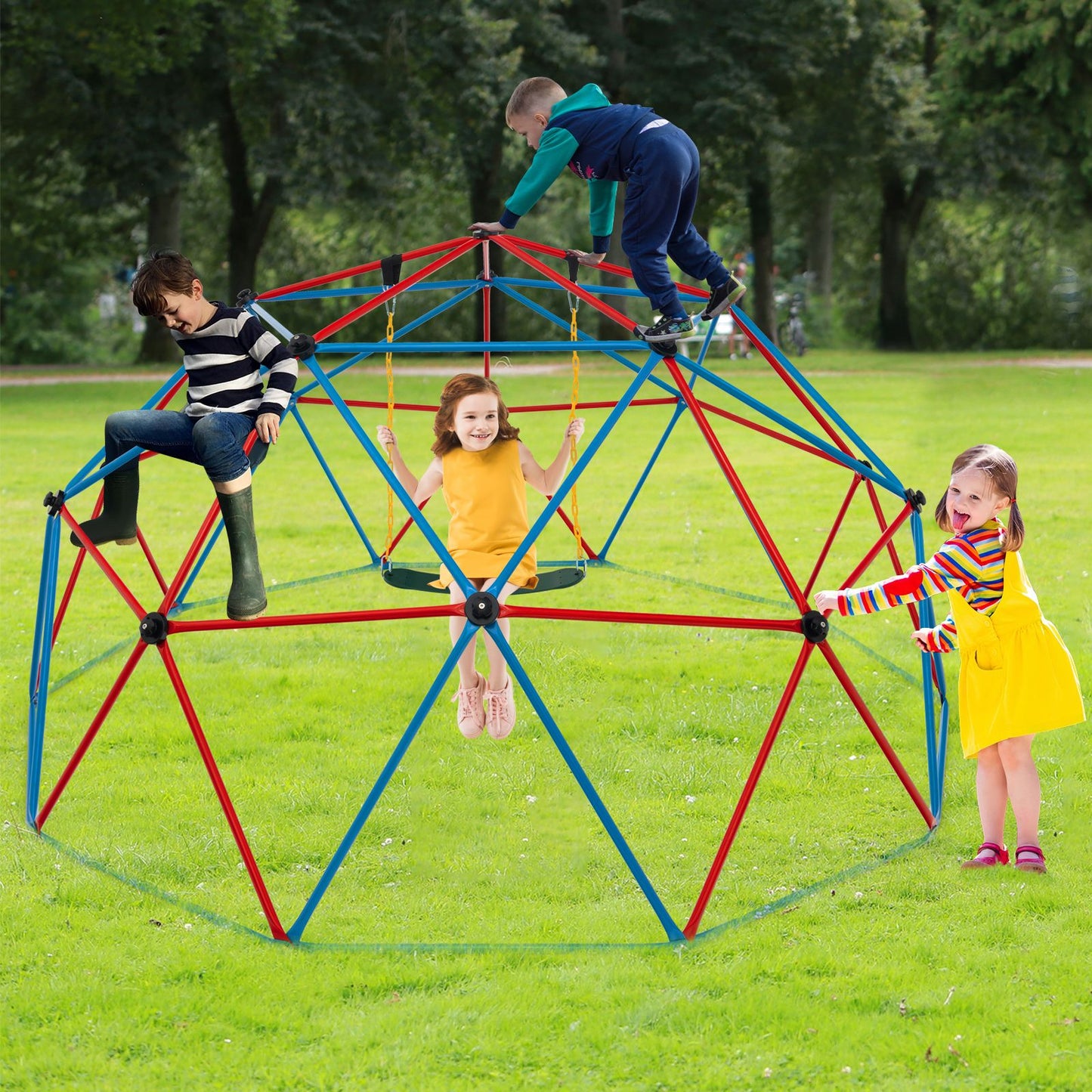 10FT Kids Geometric Dome Climber with Convenient Grip - Blue & Red