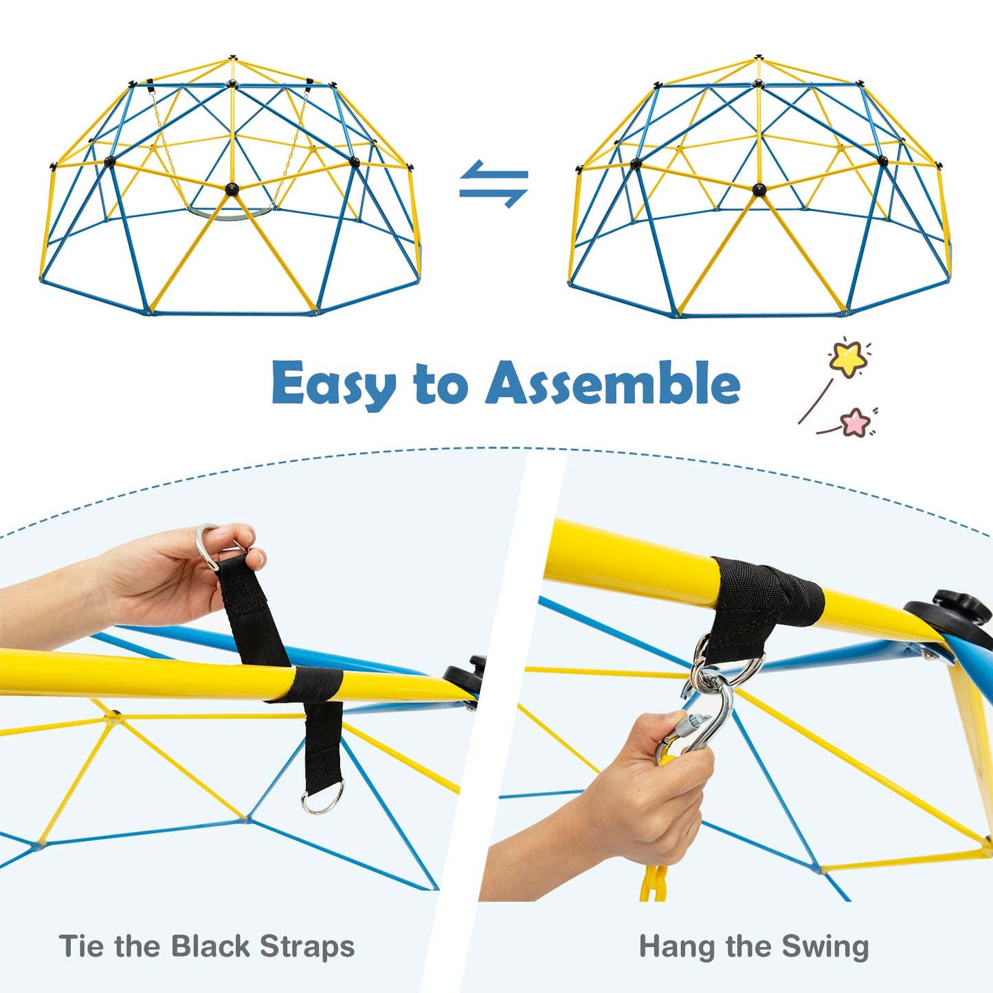 10FT Kids Geometric Dome Climber with Convenient Grip-Blue & Yellow