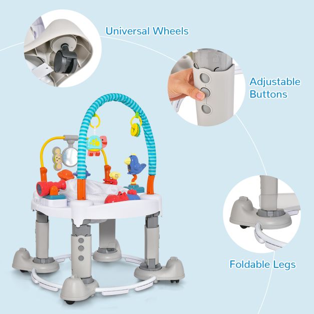 4-In-1 Baby Activity Center with Walker for Kids Aged 0-2 Years-Grey