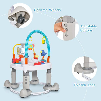 4-In-1 Baby Activity Center with Walker for Kids Aged 0-2 Years-Grey