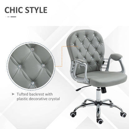 Vinsetto Office Chair Ergonomic 360¡ Swivel PU Diamante Padded Base 5 Castor Wheels for Home Work Grey