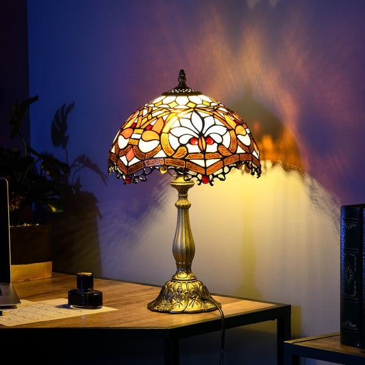Lampa stołowa HOMCOM ze szkła witrażowego, ręcznie wykonana, przedmiot kolekcjonerski, odpowiednia do salonu i szafki nocnej, wielokolorowa, √ê¬§31 x 48Hcm, stop cynku.