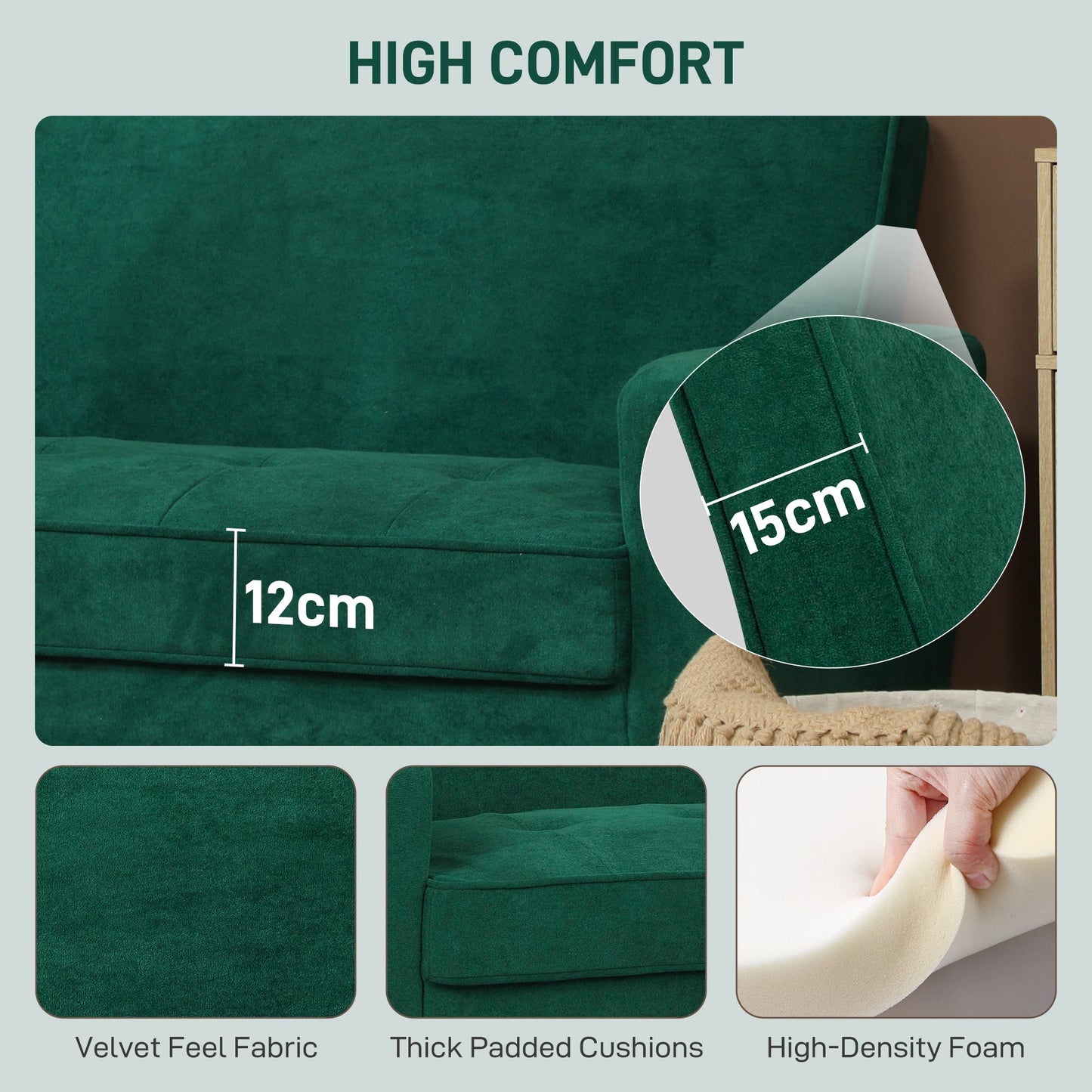 HOMCOM Two-Seater Velvet-Feel Sofa - Green