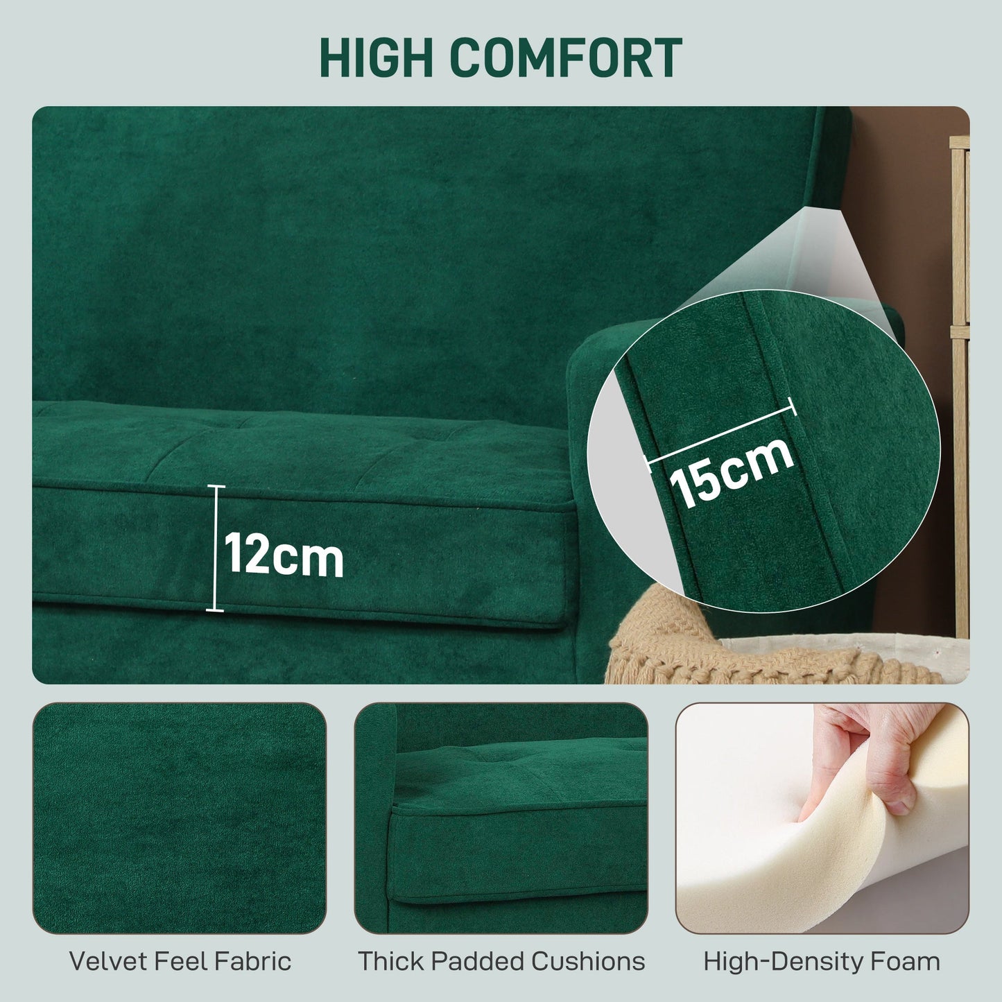 HOMCOM Two-Seater Velvet-Feel Sofa - Green