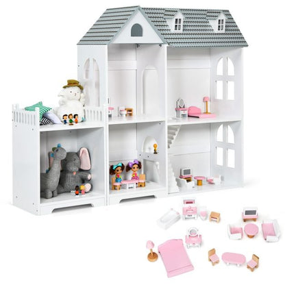 2-Tier Dollhouse Bookcase with Sufficient Storage Space-Gray