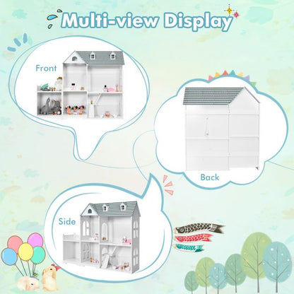 2-Tier Dollhouse Bookcase with Sufficient Storage Space-Gray