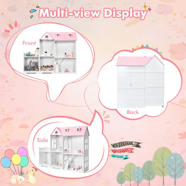 2-Tier Dollhouse Bookcase with Sufficient Storage Space-Pink